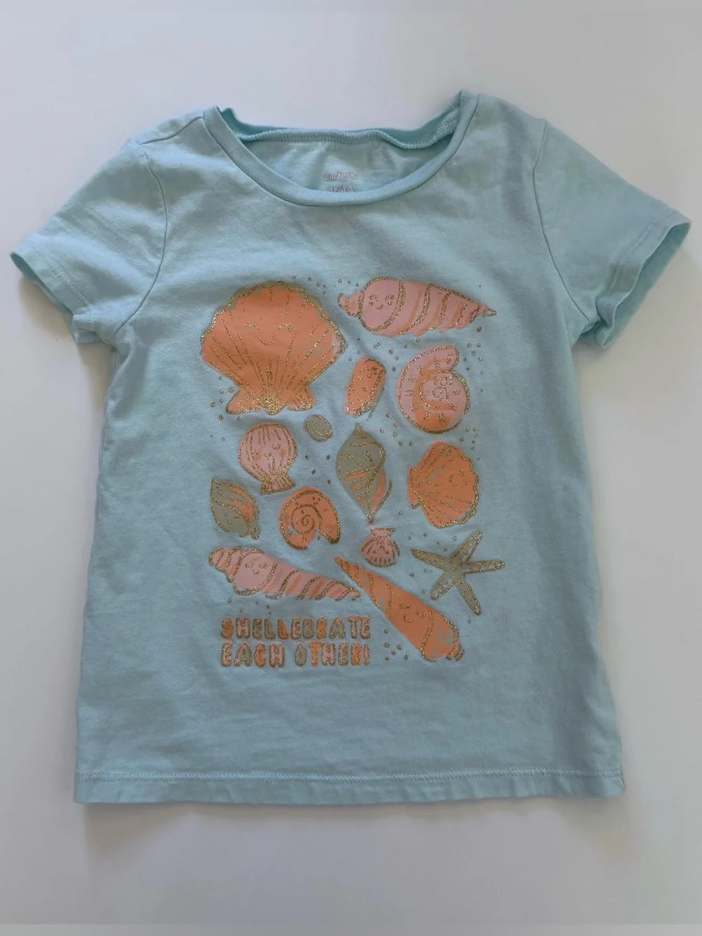 Carter’s Seashell Graphic Tee Girl’s Size 4T Beachy Coastal Pastel Blue Ocean